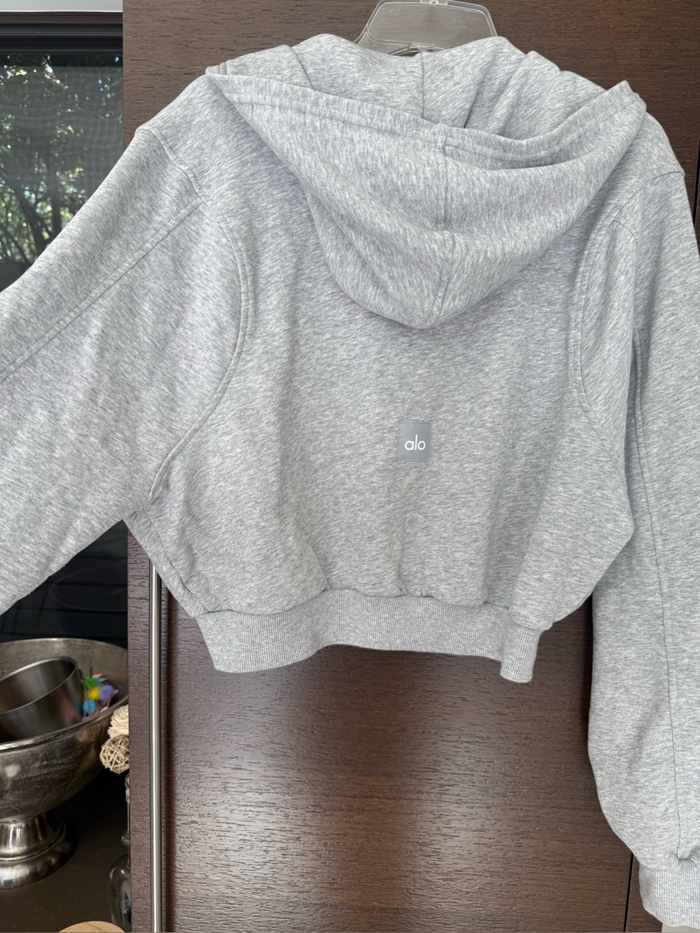 ALO Yoga Heather Gray Sweet Escape Zip Up Cropped Hoodie, Large - Picture 5 of 7